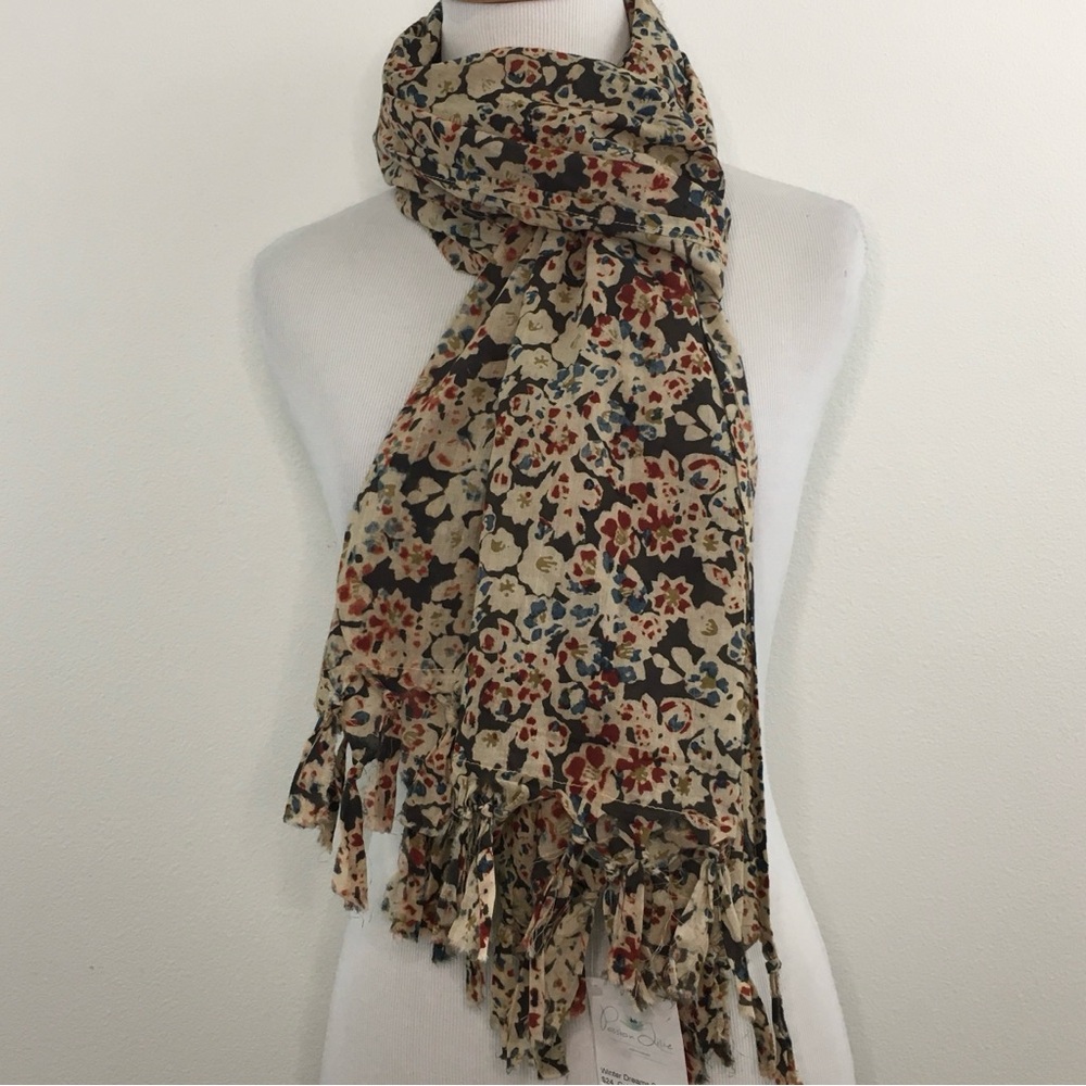 Winter Dreams Floral Scarf with Fringe